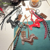 RETRO LEATHER DACHSHUND CHARM WITH BRAIDED STRAP_CWMM7550