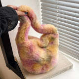 Winter Single Shoulder Portable Bucket Plush Bag_Cwab4016