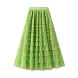 White Tulle Tiered Pleated A-Line Maxi Skirt_Cwbms0369