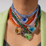 CAT S EYE GLASS HEART FLOWER PENDANT NECKLACE_CWMM7536