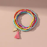 BEACHY ANKLET SET HANDMADE BEADS PEARL TASSELS_CWMM6348