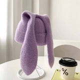 Cwah2212_Solid Color Long Ear Rabbit Knitted Wool Hat