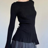 Solid Color Flared Sleeve Head Round Neck T-Shirt