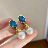 Women Retro Blue Series Gemstone Earrings