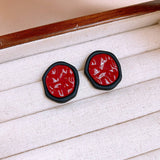 Vintage Red Pleated Oval Earrings_Cwasc1324