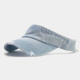 DISTRESSED DENIM VISOR HAT VINTAGE SUNSHADE CAP_CWAH3286