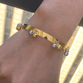 18K GOLD SILVER BEAD OPEN BANGLE TRENDY STYLE_CWAJE4670
