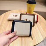 Cute Embroidered Dachshund Zip Bifold Wallet_Cwab06201