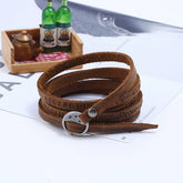 NEW FIVE CIRCLE EMBOSSED LEATHER BRACELET_CWMM4456