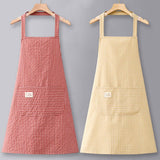 Cotton Striped Grid Kitchen Apron With Pocket_Cwmm10095