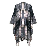 CAPE DOUBLE SIDED PLAID SLIT SHAWL_CWASC1209