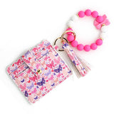 BUTTERFLY PRINT CARD HOLDER WITH BEADED KEYCHAIN_CWAB4960