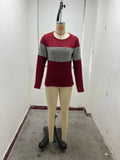 Spliced Crew Neck Long Sleeve Top T-Shirt