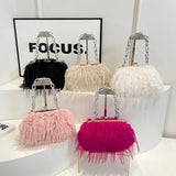 Imitation Turkey Feather Pearl Chain Plush Bag_Cwab4000