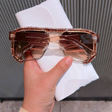 DOUBLE BRIDGE POLYGONAL RHINESTONE SUNGLASSES_CWASG0832