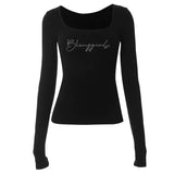 Square Collar Long Sleeve Slim-Fit T-Shirt