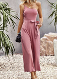 Temperament Solid Color Strapless Jumpsuit