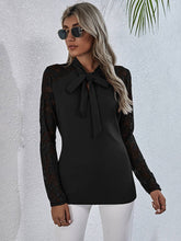 Solid-Color Lace Patchwork Long-Sleeved Shirt