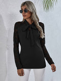 Solid-Color Lace Patchwork Long-Sleeved Shirt