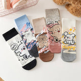 CARTOON BEAR CHECKERBOARD MIDDLE TUBE SOCKS_CWMS1389