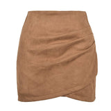 SUEDE SOLID COLOR HIP SKIRT ZIPPER SKIRT_CWAB4799