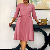 OVERSIZED PLEATED THREE QUARTER SLEEVE DRESS_CWDSD6088