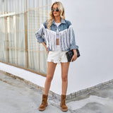 Washed Long Sleeve Denim Jacket With Fringe
