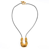 IRREGULAR HORSESHOE PENDANT LEATHER NECKLACE_CWMM8863