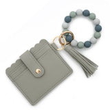 SOLID COLOR PU WALLET WITH BEAD BRACELET KEYCHAIN_CWAB4959