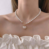 ALL MATCH PEARL HEART SMILEY FACE NECKLACE_CWAJE2443