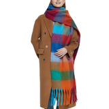 PLAID PATTERN FRINGE TRIM WINTER SCARF_CWASC2691