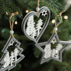 GREY WOODEN HOLLOW CHRISTMAS TREE HANGING ORNAMENT_CWMM9777