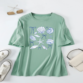 CUTE BOW PRINT T SHIRT FOR WOMEN SHELL NECKLINE_CWTTS1465