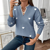 Valentines Day V-Neck Lace Knitted Sweater