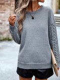 Solid-Color Patchwork Tweed Sleeve Sweater
