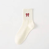 RED BOW COTTON CREW SOCKS FOR WOMEN STRIPED_CWMS1371