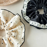 Lace Polka Dot Satin Scrunchie Hair Tie_Cwaha07669