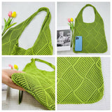 Cwab4575_Solid Knit Hollow Woven Shoulder Tote Bag