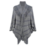 Fringed Cape Coat Knitted Striped Cape Woman