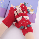 CARTOON HALF FINGER FLAP KNITTED VELVET GLOVES_CWAG0238