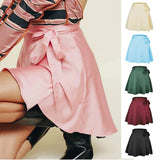 SOLID COLOR SKIRT HIGH WAIST LACE UP SHORT SKIRT_CWAB4789