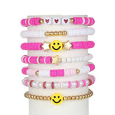 SMILEY FACE WHITE CHAIN HANDMADE BRACELET SET_CWMM3524