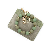 FASHIONABLE LEATHER CARD WALLET WITH BEAD KEYCHAIN_CWAB4956