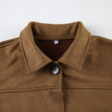 Vintage French Lapel Single-Breasted Brown Jacket