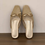 MESH BOW KNIT MULES FLAT BALLET SLIP ON SHOES_CWSHF0114
