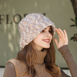 STRIPED BUCKET HAT WARM EAR PROTECTION KNITTED HAT_CWAH1978