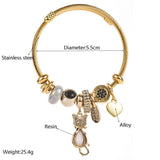 FASHIONABLE CAT HEART BEADED STEEL BRACELET_CWMM8585