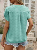 V-Neck Jacquard Short Sleeve Shirt Blouse
