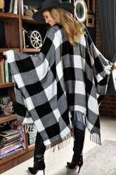 PLAID PATTERN PONCHOS CAPES COLOR BLOCK SHAWL WRAP_CWASC004