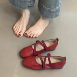 RED CROSS STRAP MARY JANE FLATS FOR WOMEN_CWSHF0063